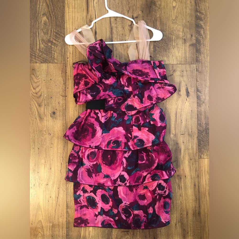 Lanvin for H&M Pink Floral Tiered Mini Dress Size 6 NWOT
